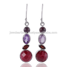 Lovely Corundum And Multi Gemstone 925 Sterling Silver Earring